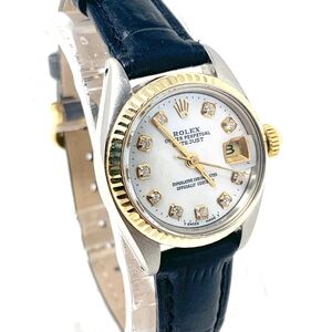 Rolex Ladies 26mm Datejust MOP Diamond fluted on leather strap